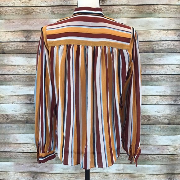 Frame Womens Size S Small 100% Silk Multicolor Striped Long Sleeve Blouse - Picture 7 of 9